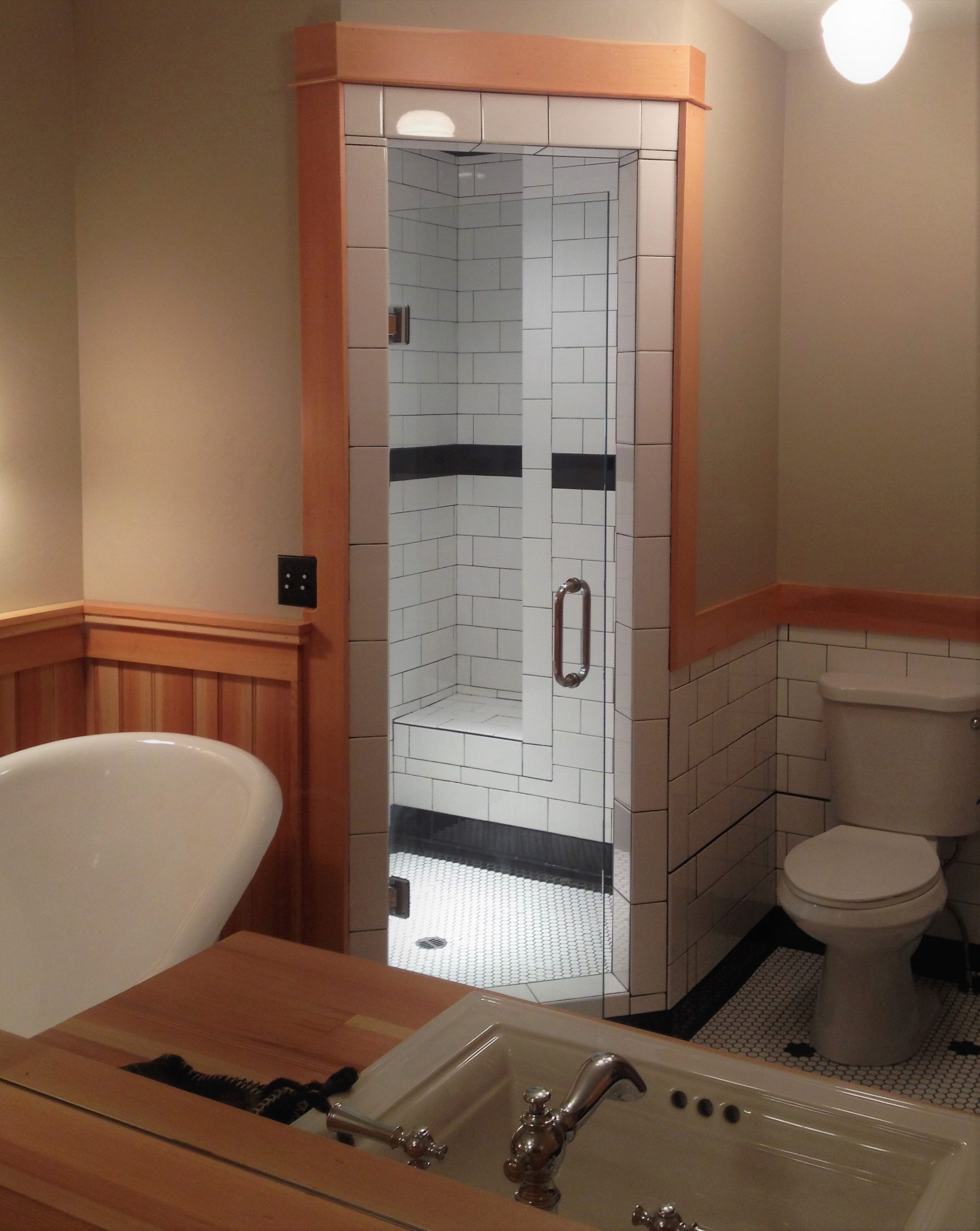 Modern transparent glass shower door for corner shower installation bend oregon