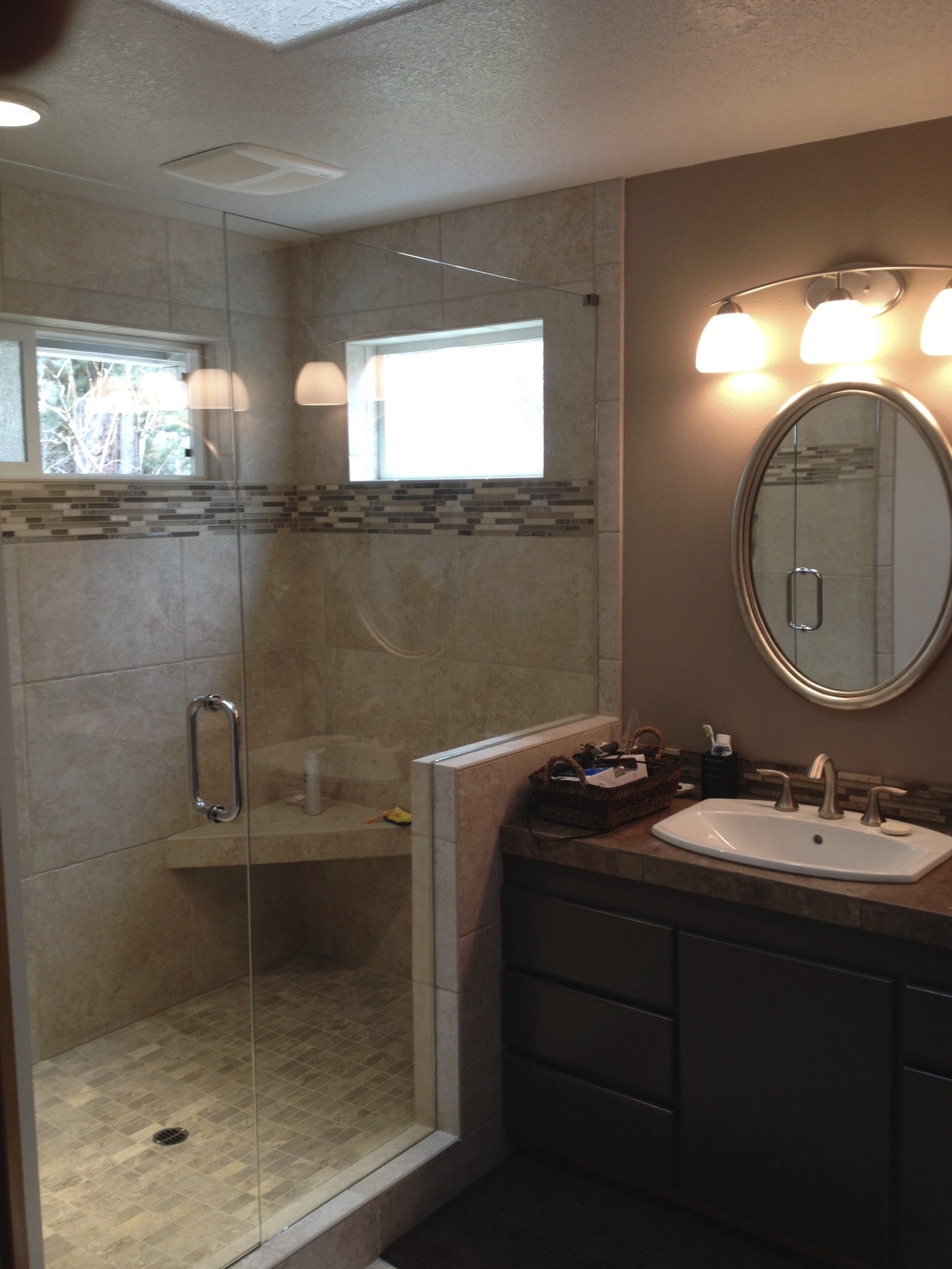 Glass shower door and notch panel installation Bend, Oregon